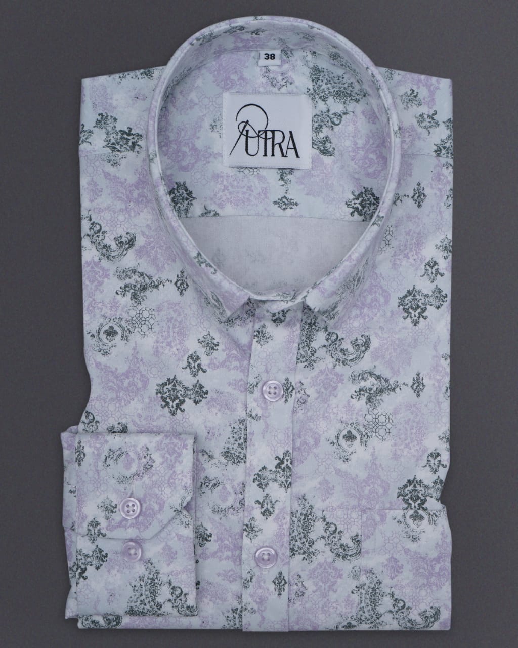 Men&#39;s Lavender and Black Floral Pattern Lycra Shirt