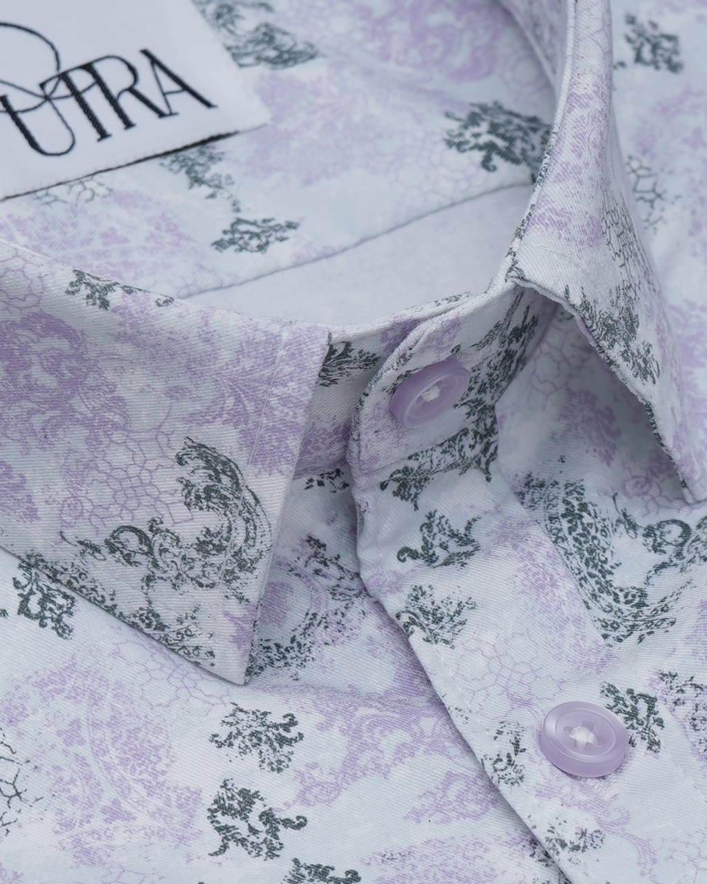 Men&#39;s Lavender and Black Floral Pattern Lycra Shirt