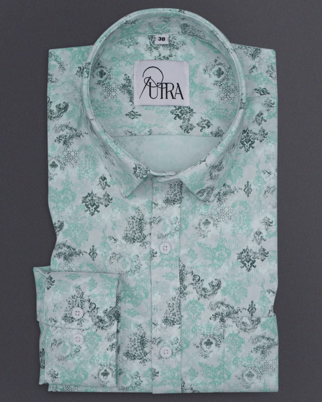 Men&#39;s Mint Green Lycra Shirt with Subtle Micro Print