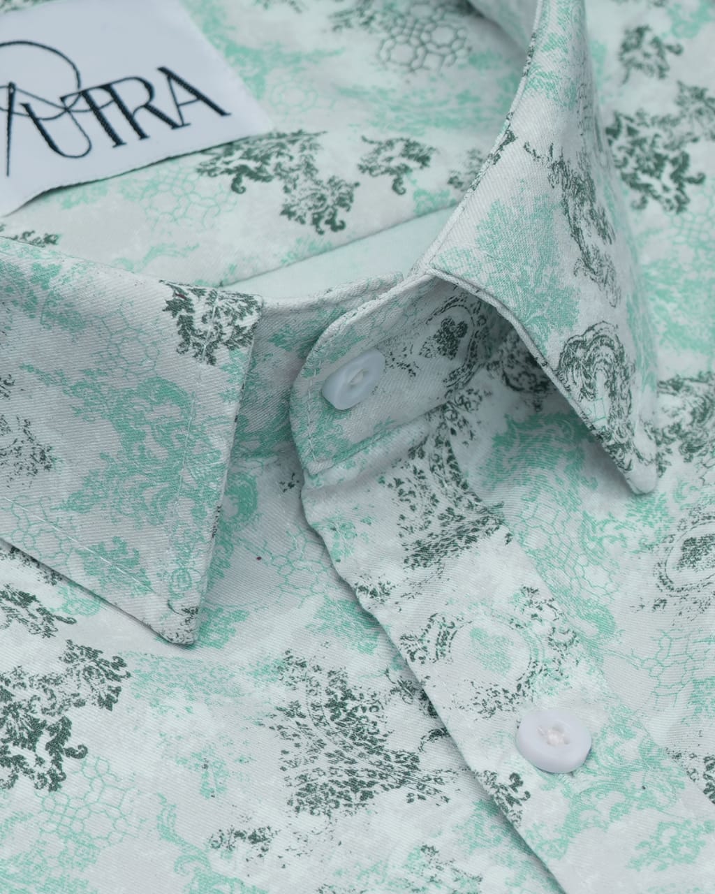 Men&#39;s Mint Green Lycra Shirt with Subtle Micro Print