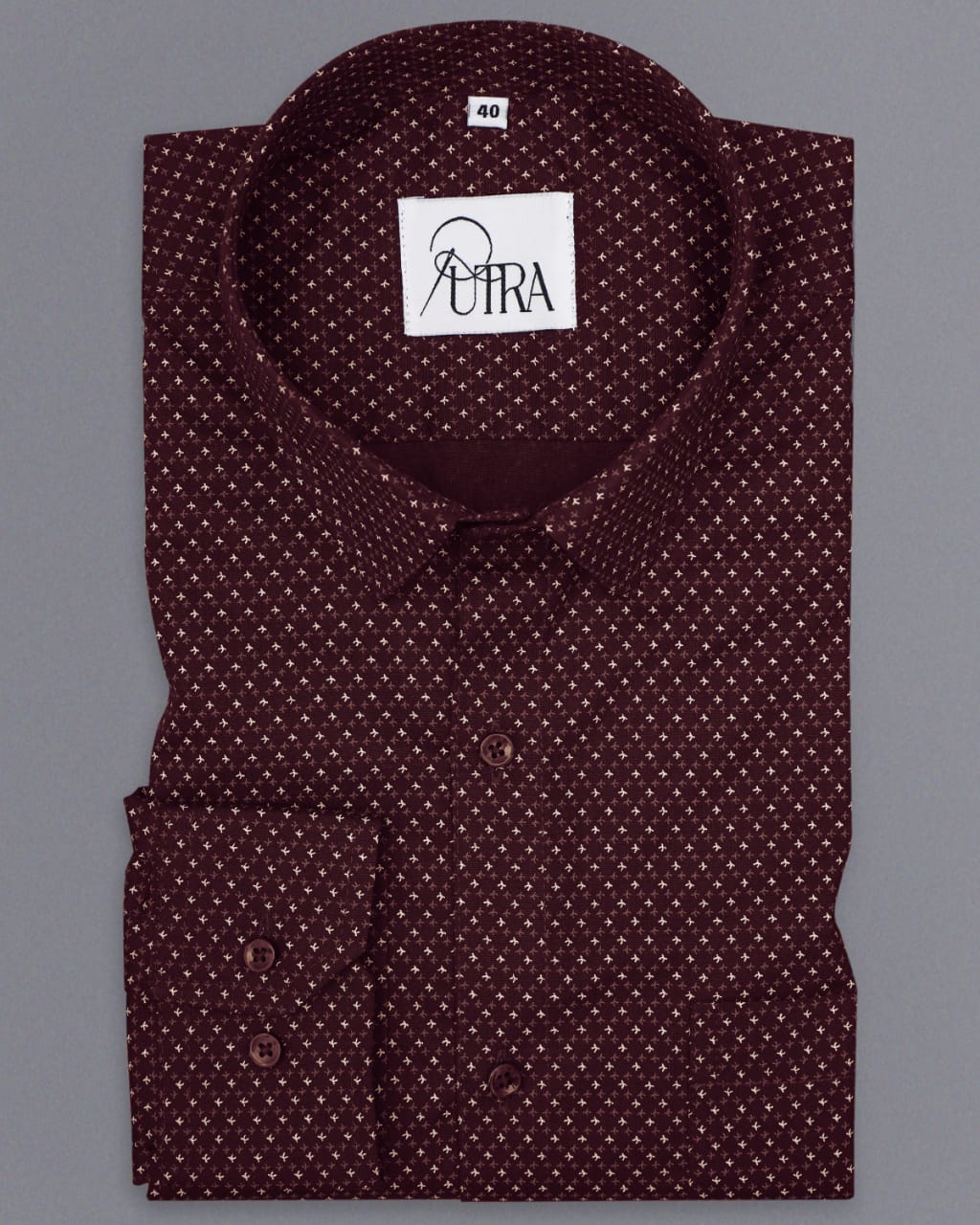 Men&#39;s Maroon Cotton Shirt with Subtle Micro Print