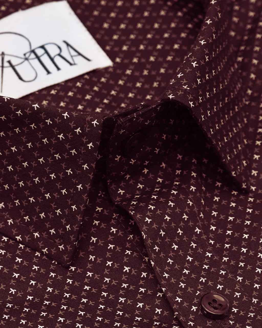 Men&#39;s Maroon Cotton Shirt with Subtle Micro Print