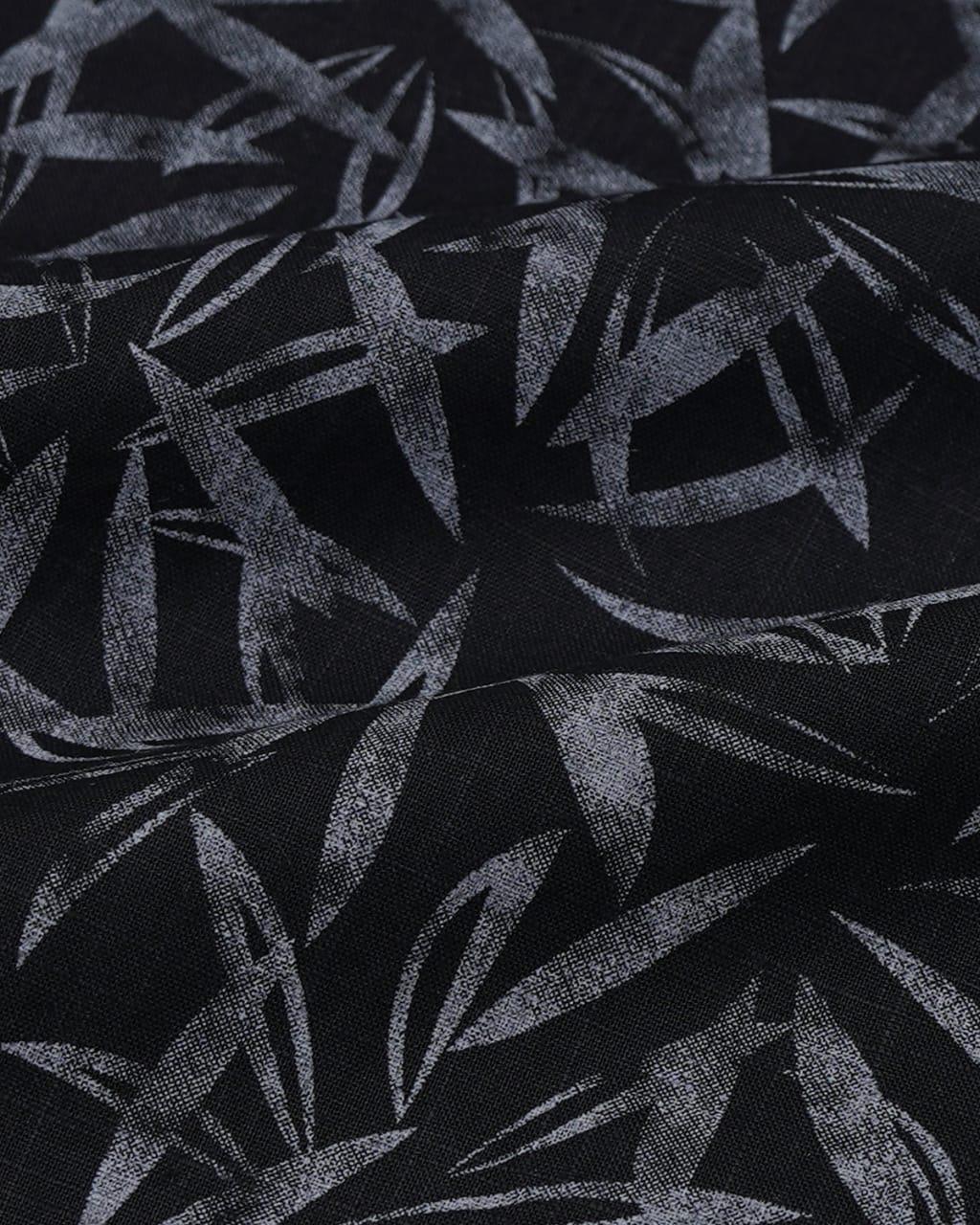 Black Shirt with Botanical Leaf Print