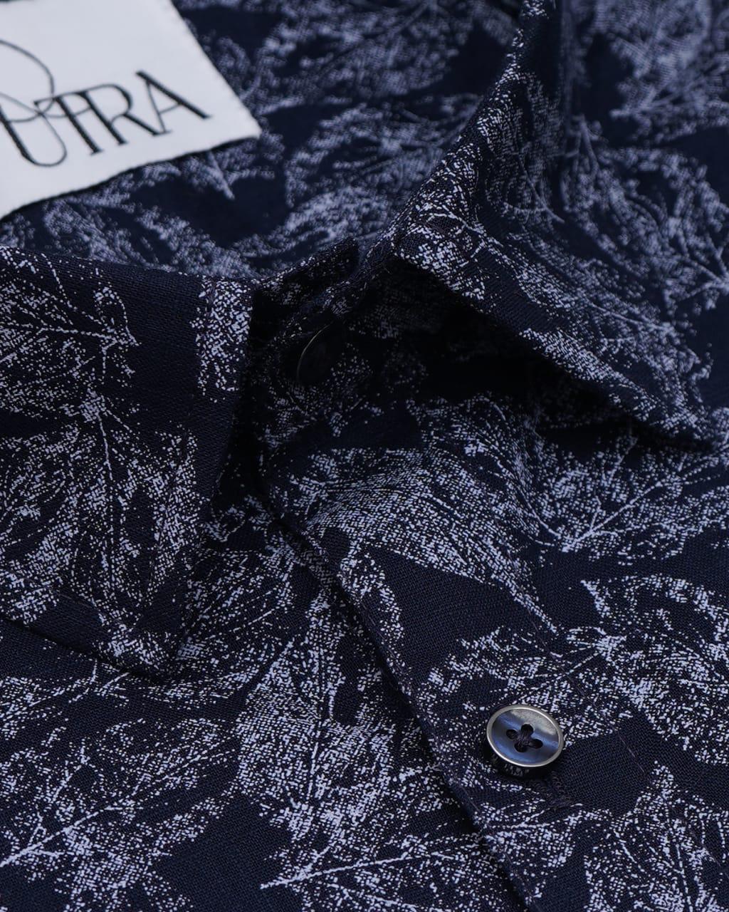 Dark Blue Shirt with Leaf Print