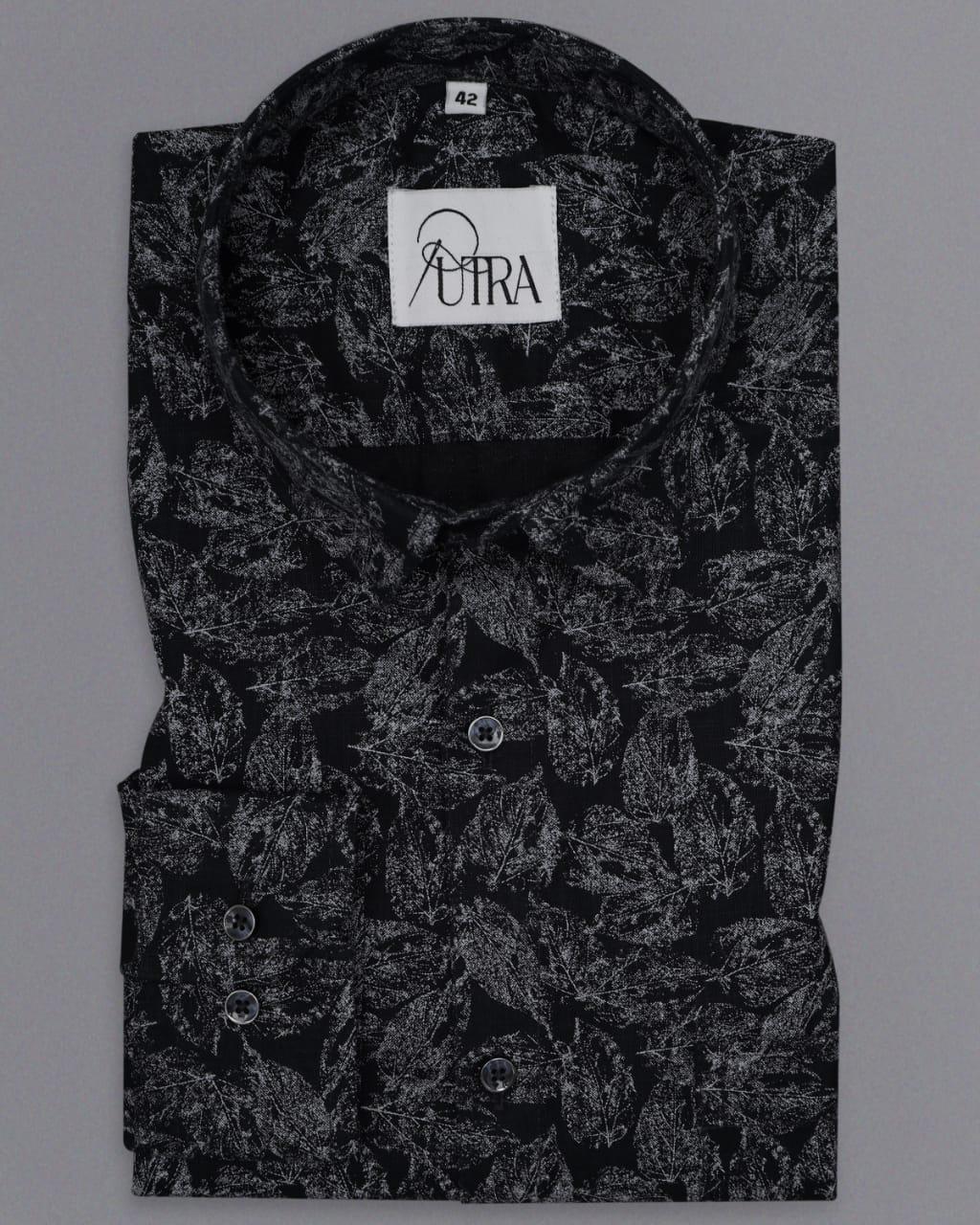 Black Shirt with Leaf Print