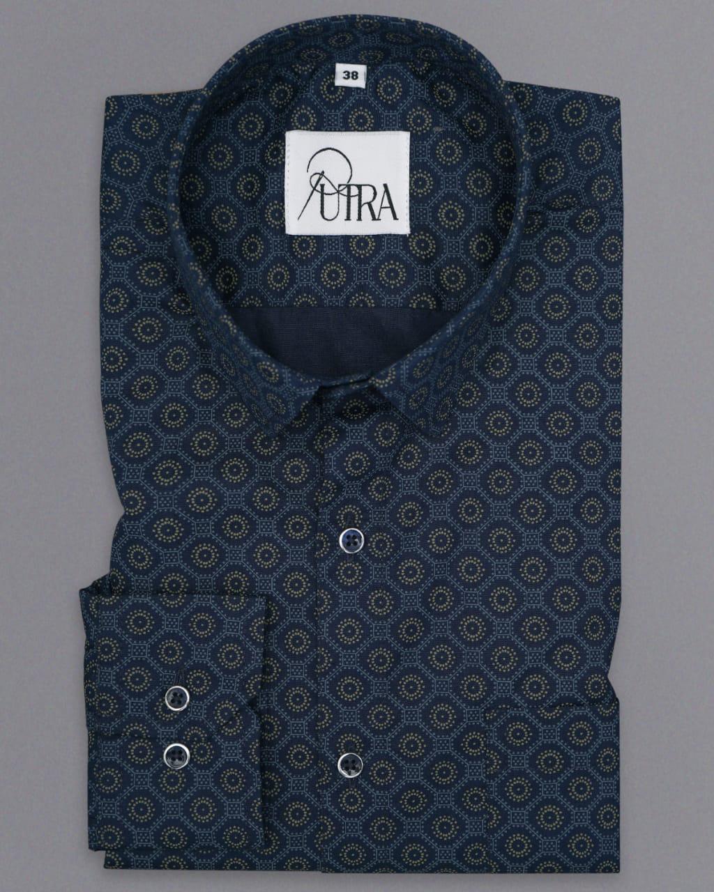 Dark Blue Shirt with Geometric Pattern