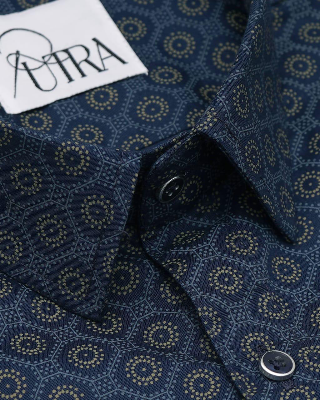 Dark Blue Shirt with Geometric Pattern