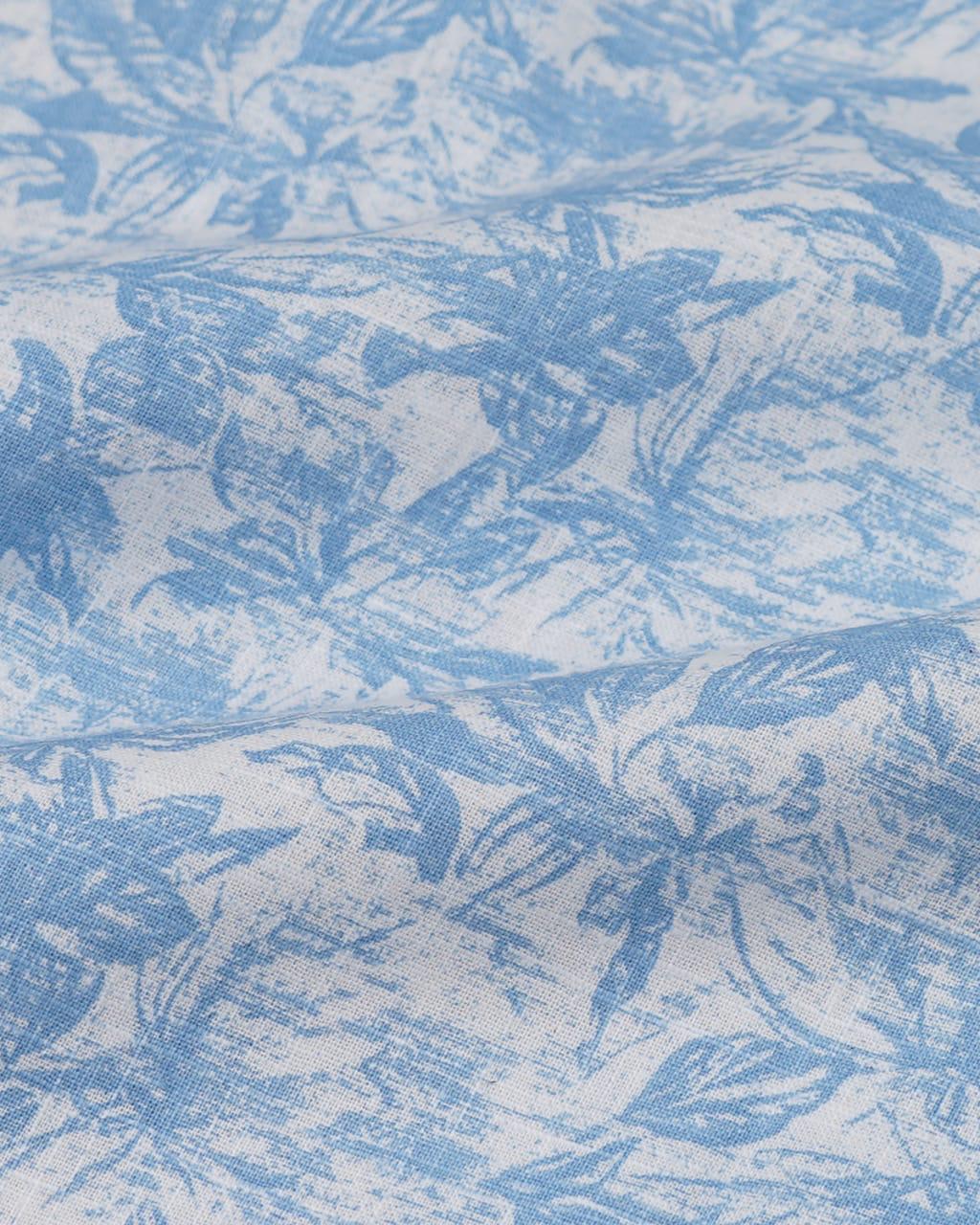 White Shirt with Blue Leaf Print