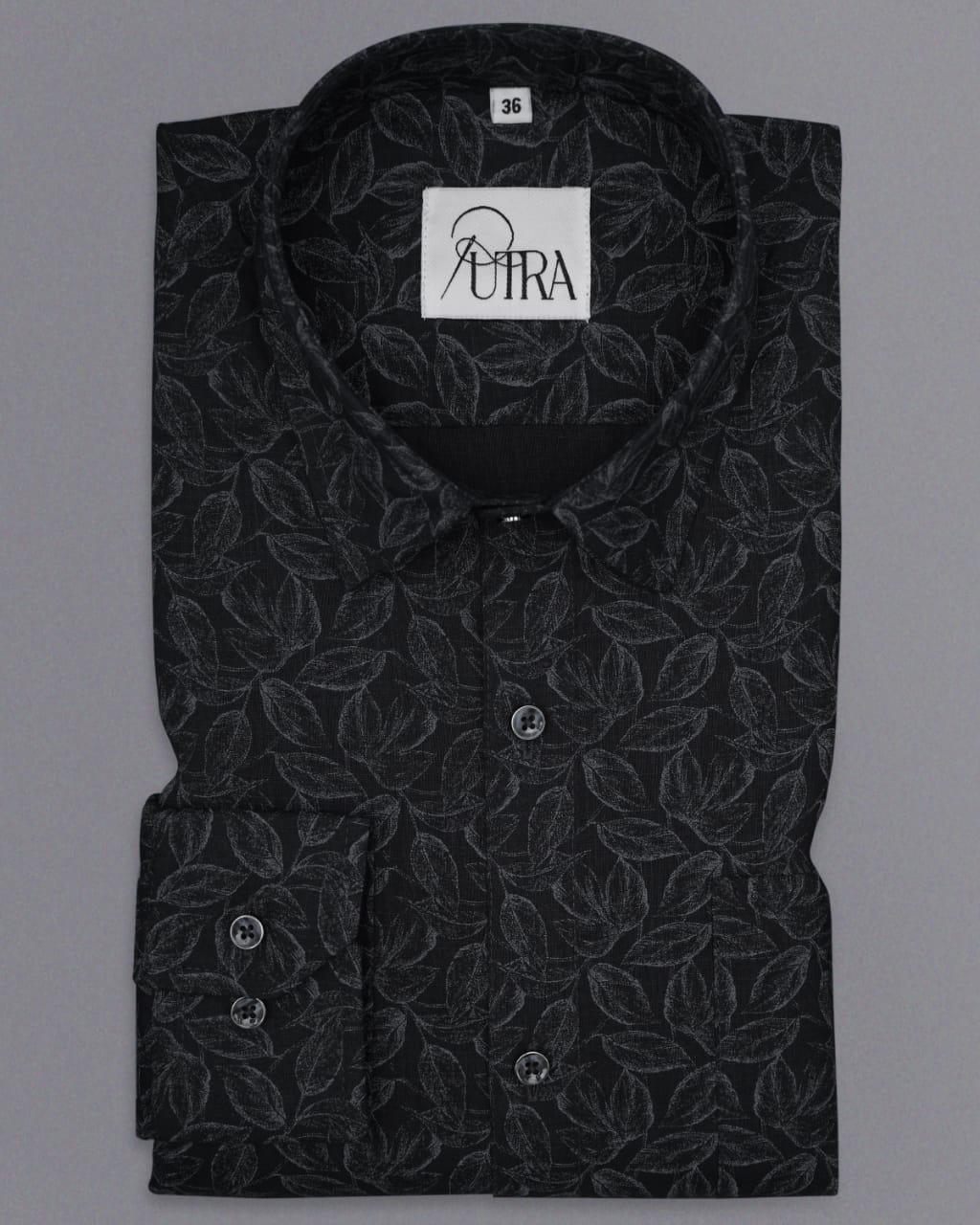 Black Shirt with Leaf Print