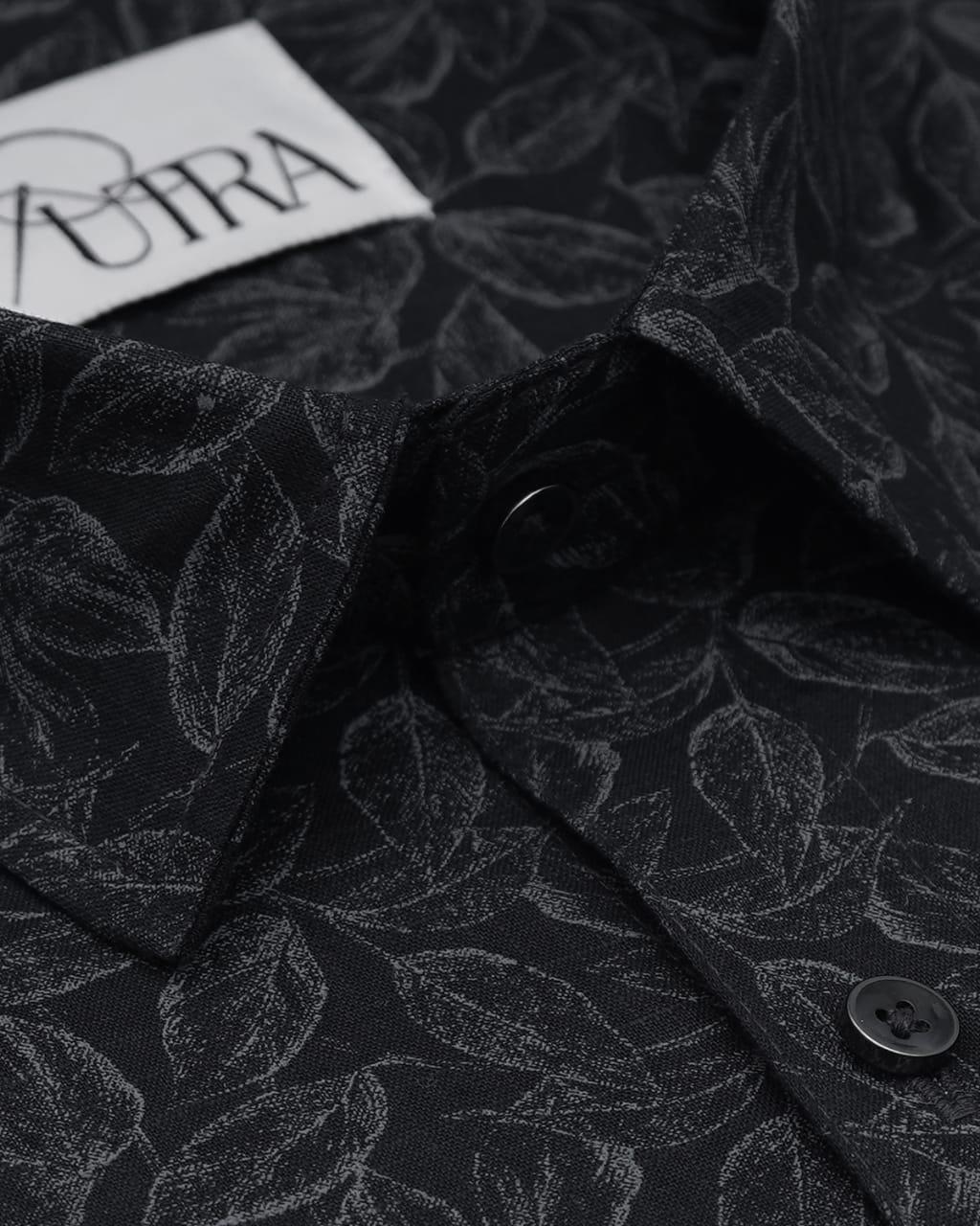 Black Shirt with Leaf Print