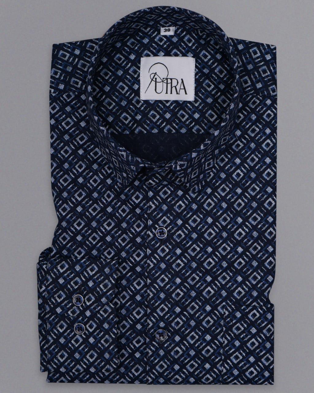 Dark Blue Shirt with Geometric Pattern