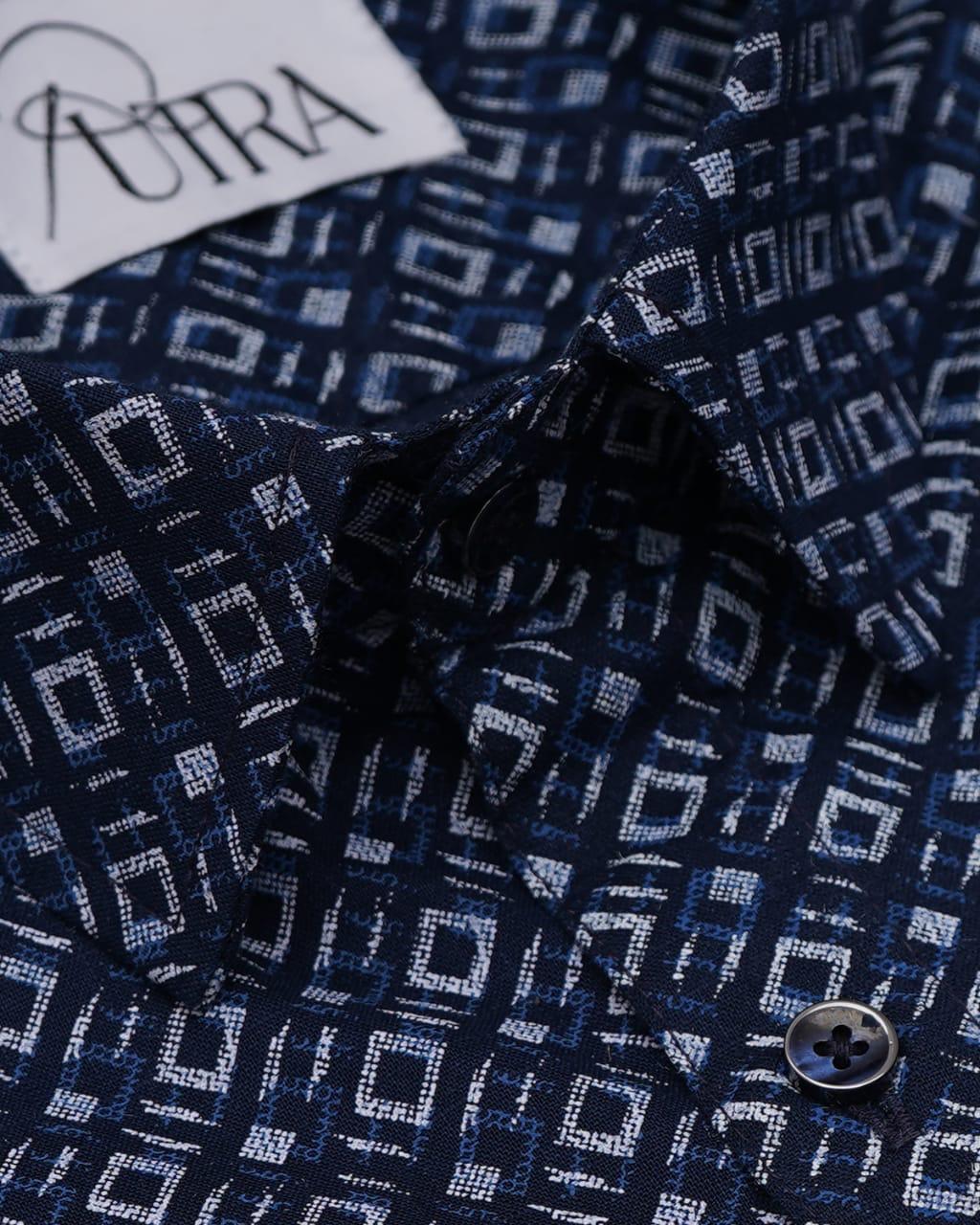 Dark Blue Shirt with Geometric Pattern