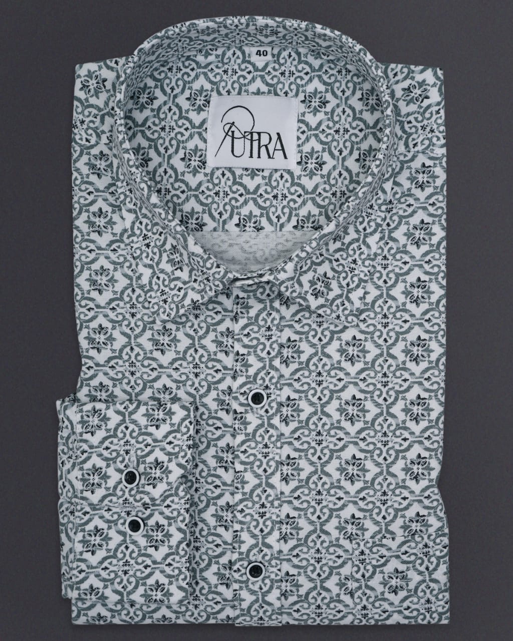 Mens White Oxford Shirt with Classic Geometric Floral Pattern