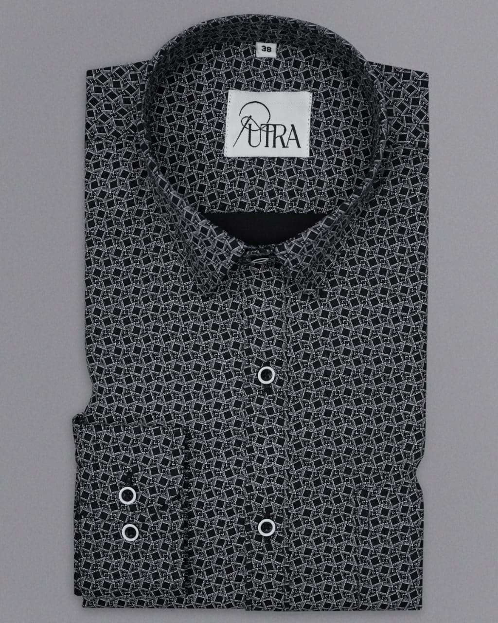 Men black Cotton Shirt with Modern Geometric Print