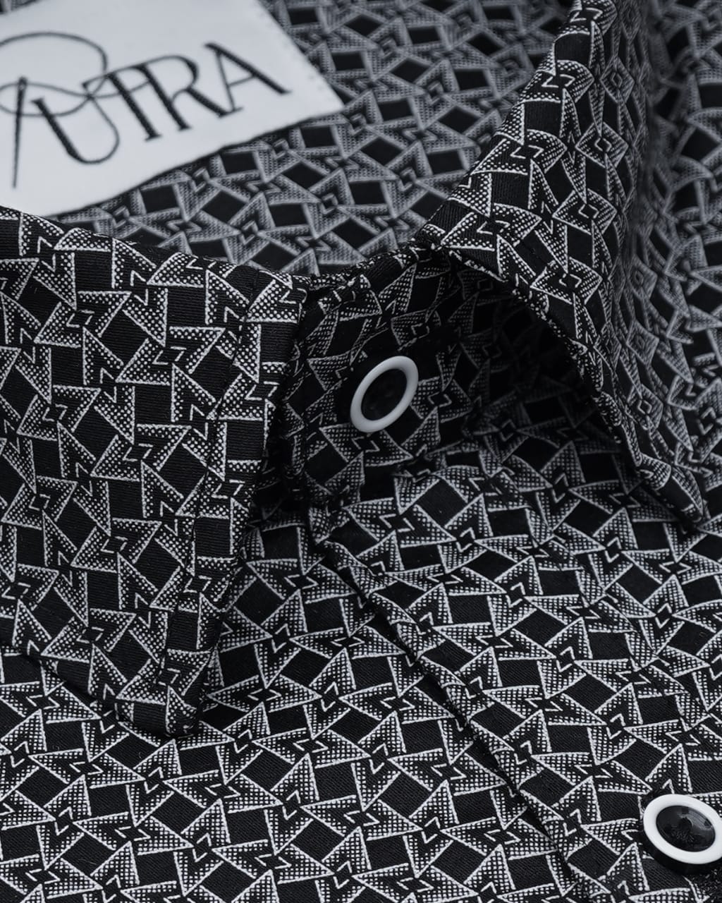 Men black Cotton Shirt with Modern Geometric Print