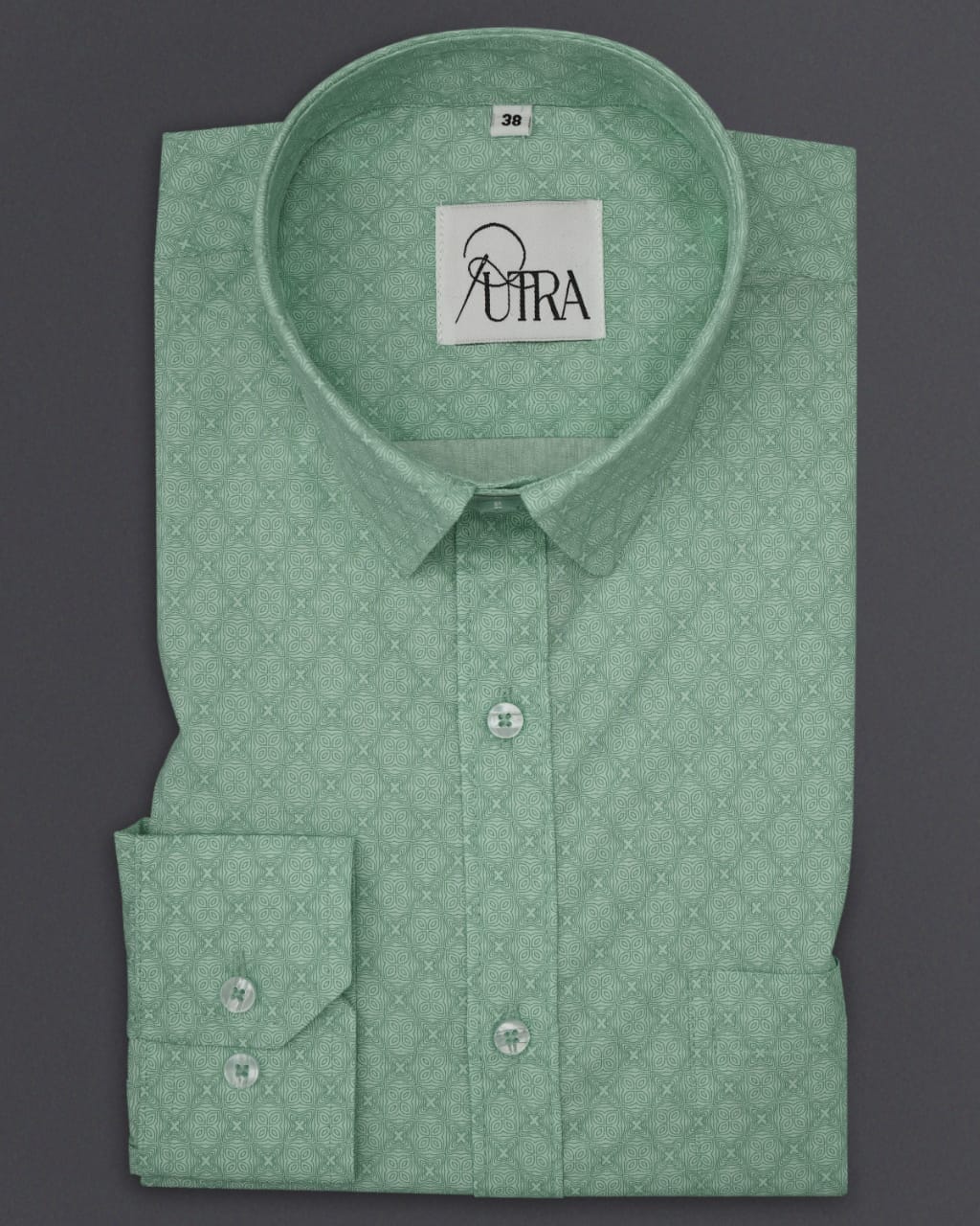 Men&#39;s Classic Green Geometric Pattern Cotton Shirt