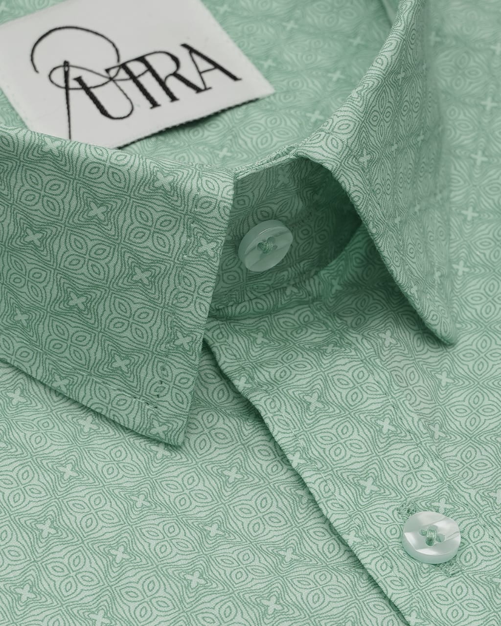 Men&#39;s Classic Green Geometric Pattern Cotton Shirt