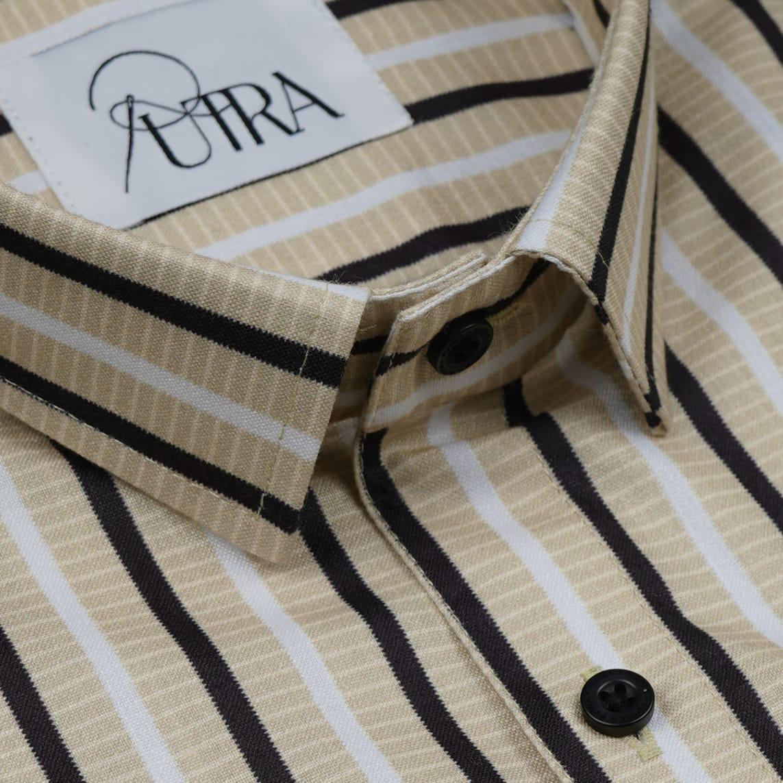 Beige and Black Striped Formal Shirt