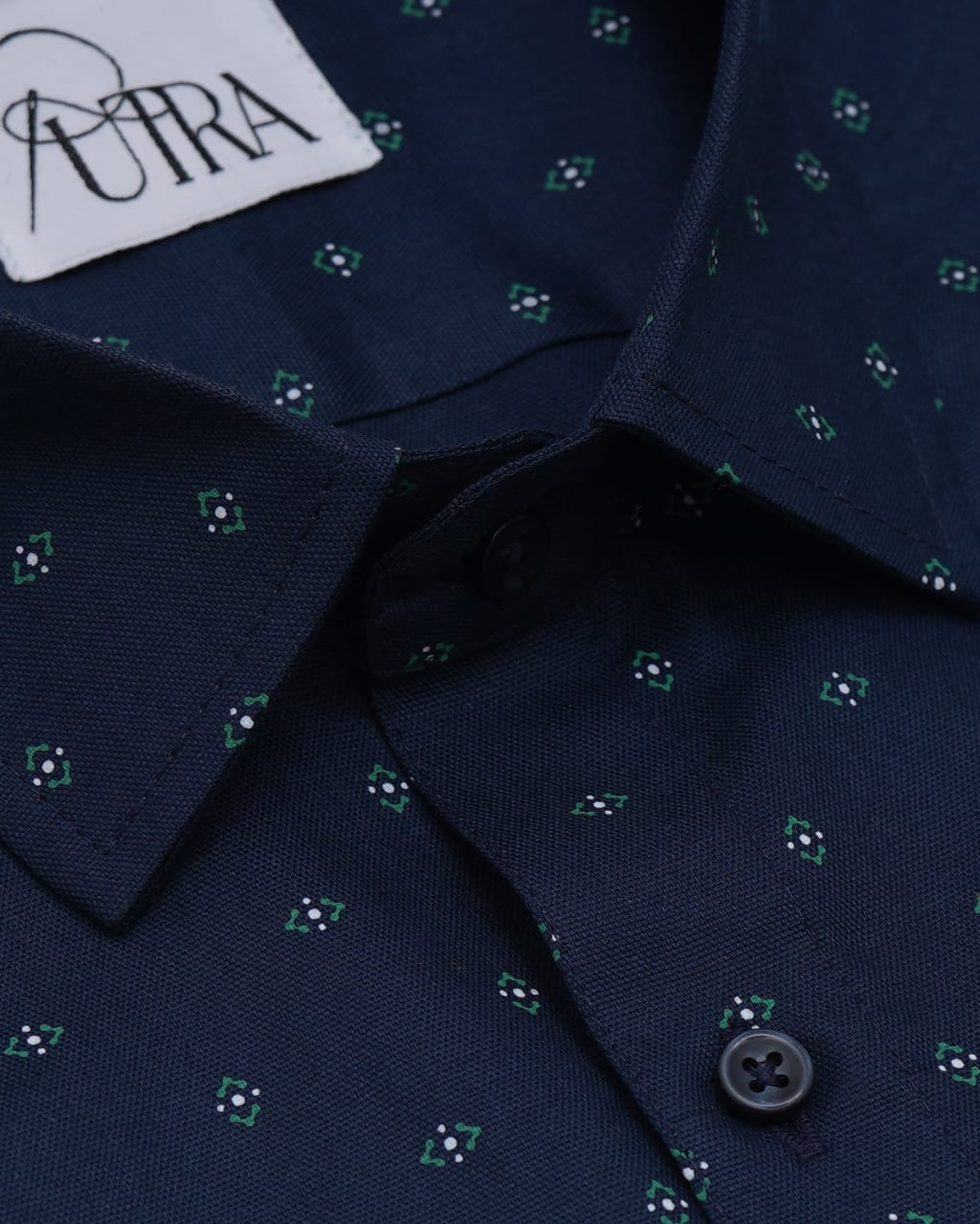 Elegant Navy Blue Microprint Cotton Shirt