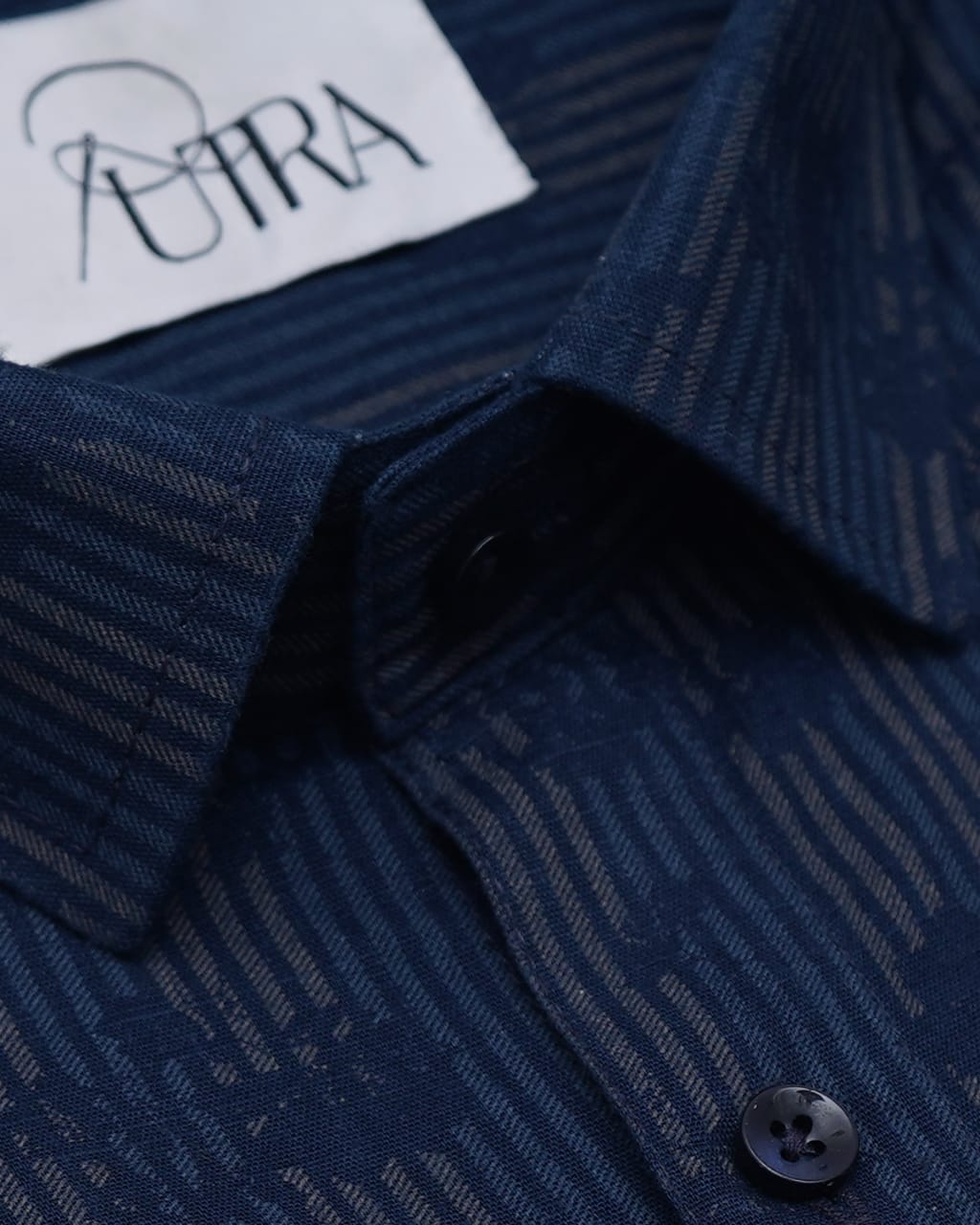 Sophisticated Navy Floral Striped Cotton Twill Shirt