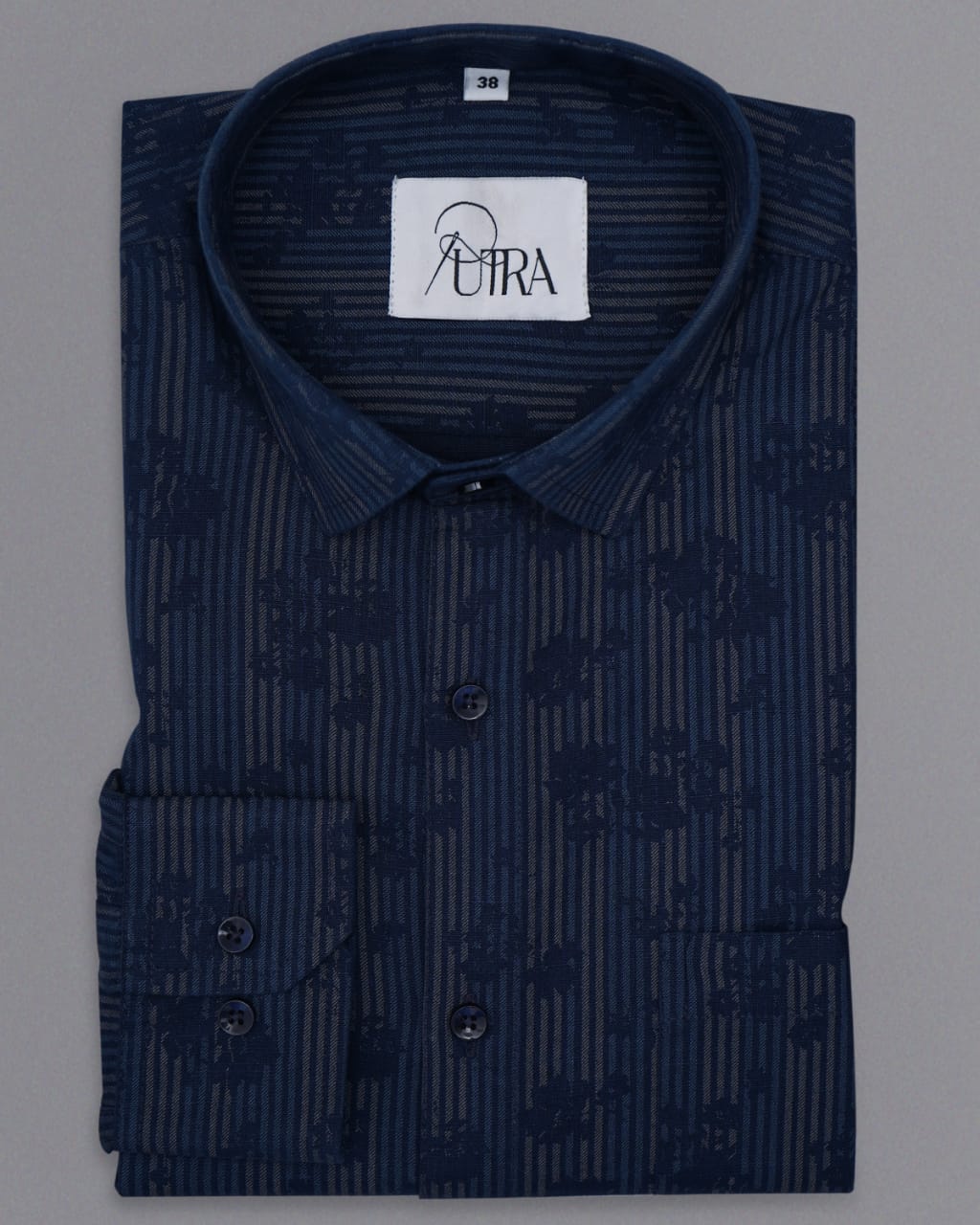 Sophisticated Navy Floral Striped Cotton Twill Shirt