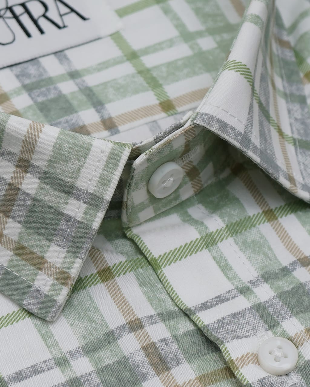 Classic Green and Beige Plaid Lycra Shirt for Men