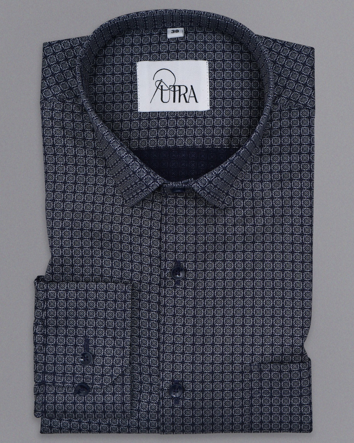 Men Classic Navy Printed Cotton Shirt