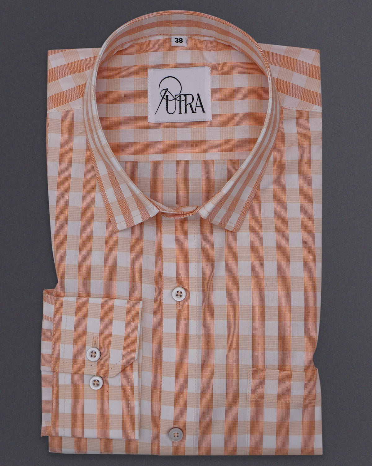 Classic Orange Checkered Yarn-Dyed Cotton Shirt