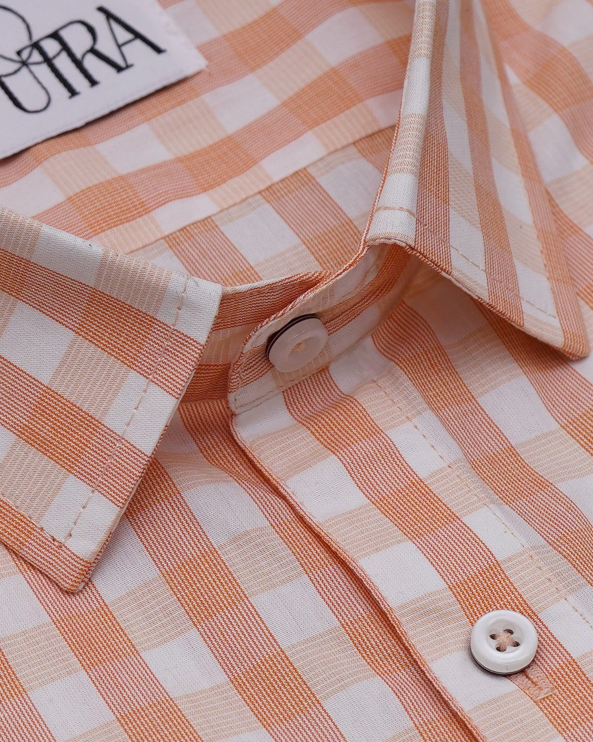 Classic Orange Checkered Yarn-Dyed Cotton Shirt