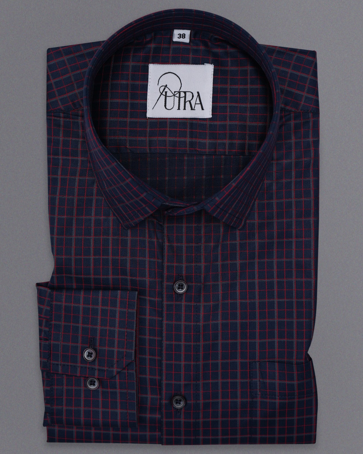 Navy with Red Check Yarn-Dyed Cotton Shirt