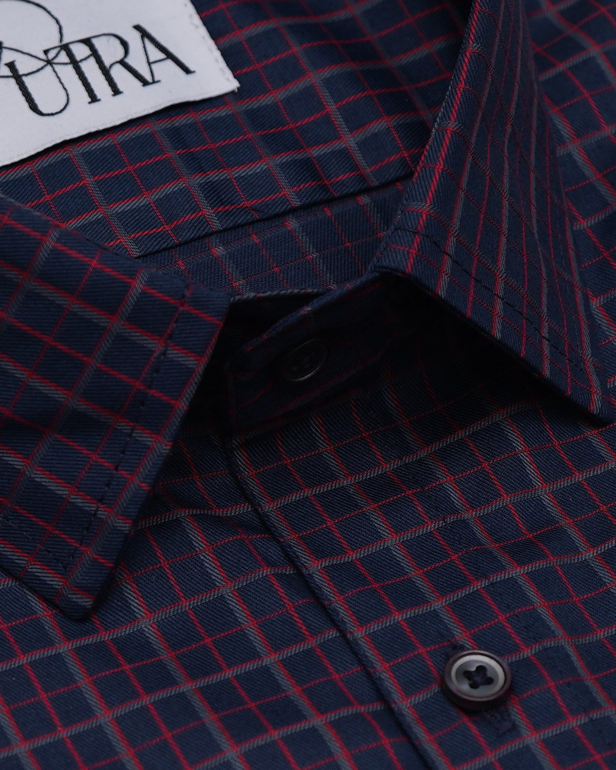 Navy with Red Check Yarn-Dyed Cotton Shirt