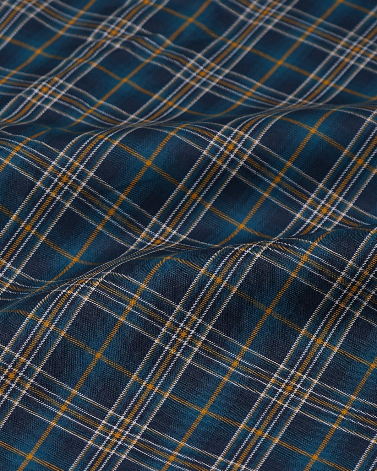 Navy Blue and Yellow Yarn-Dyed Plaid Shirt