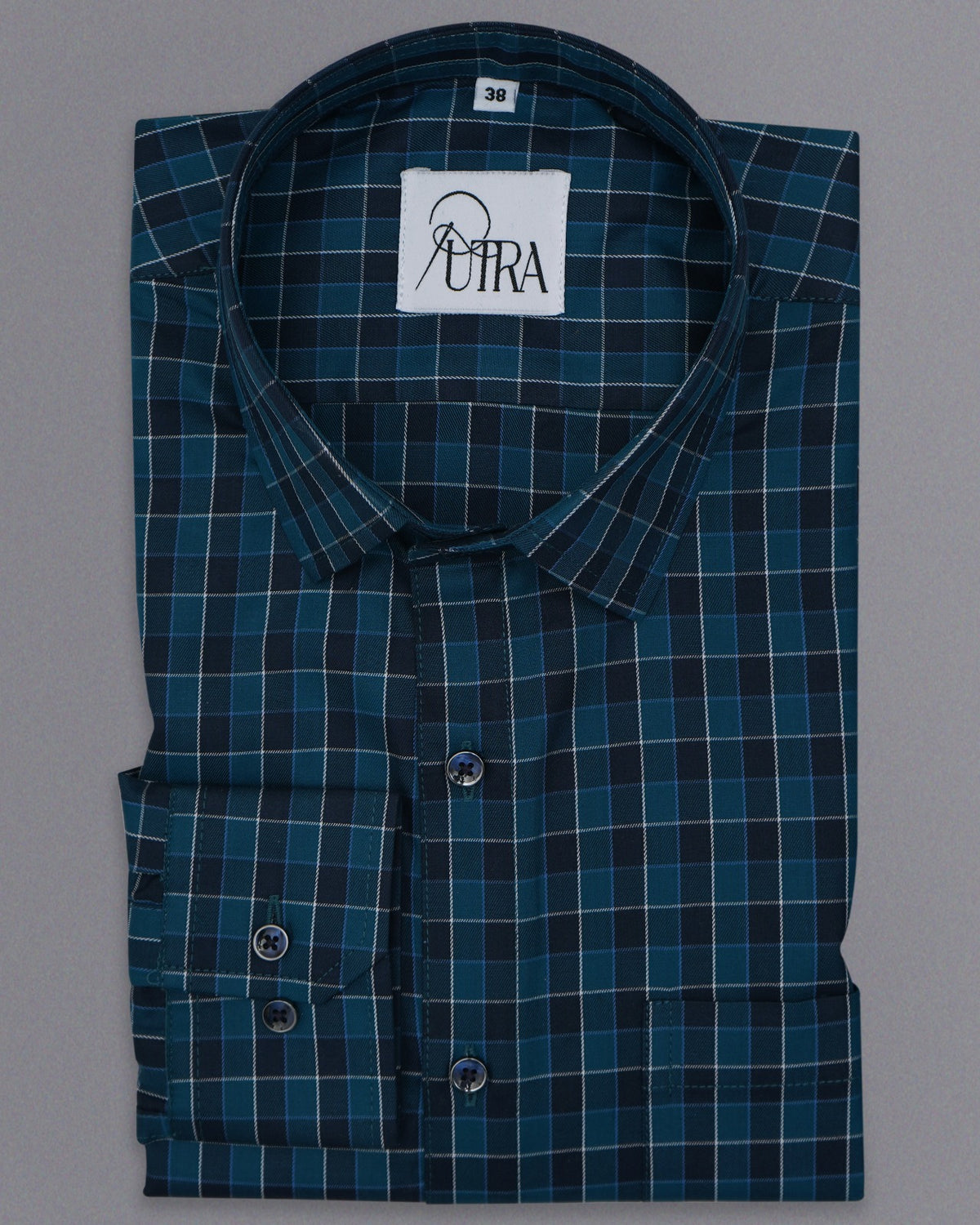 Men Navy and Teal Checkered Shirt 100% Cotton Yarn-Dyed