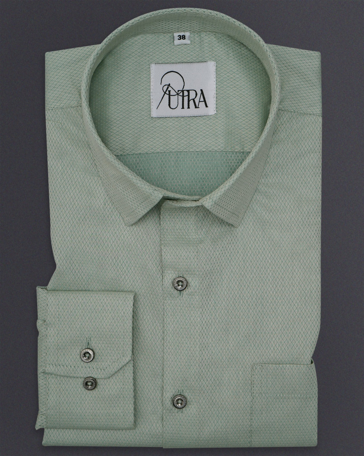 Elegant 100% Cotton Yarn-Dyed Shirt in Subtle Green