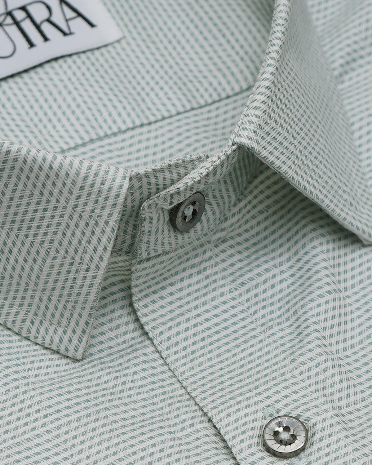 Premium 100% Cotton Yarn-Dyed Shirt in Soft Green Stripes