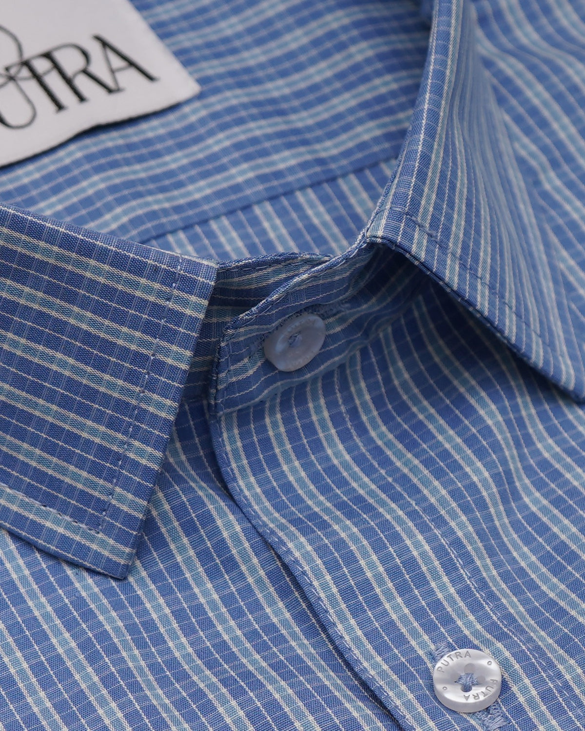 Refined 100% Cotton Yarn-Dyed Striped Shirt – Sophistication in Light Blue