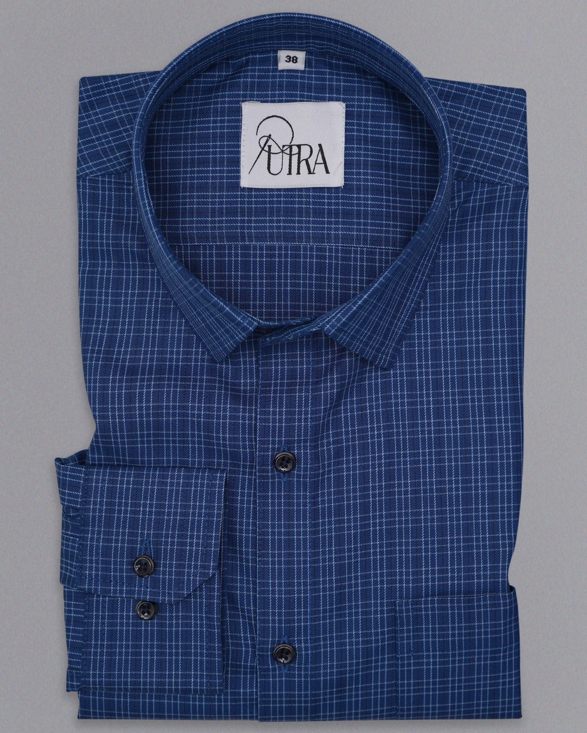 Classic 100% Cotton Yarn-Dyed Shirt – Navy Blue with White Checks