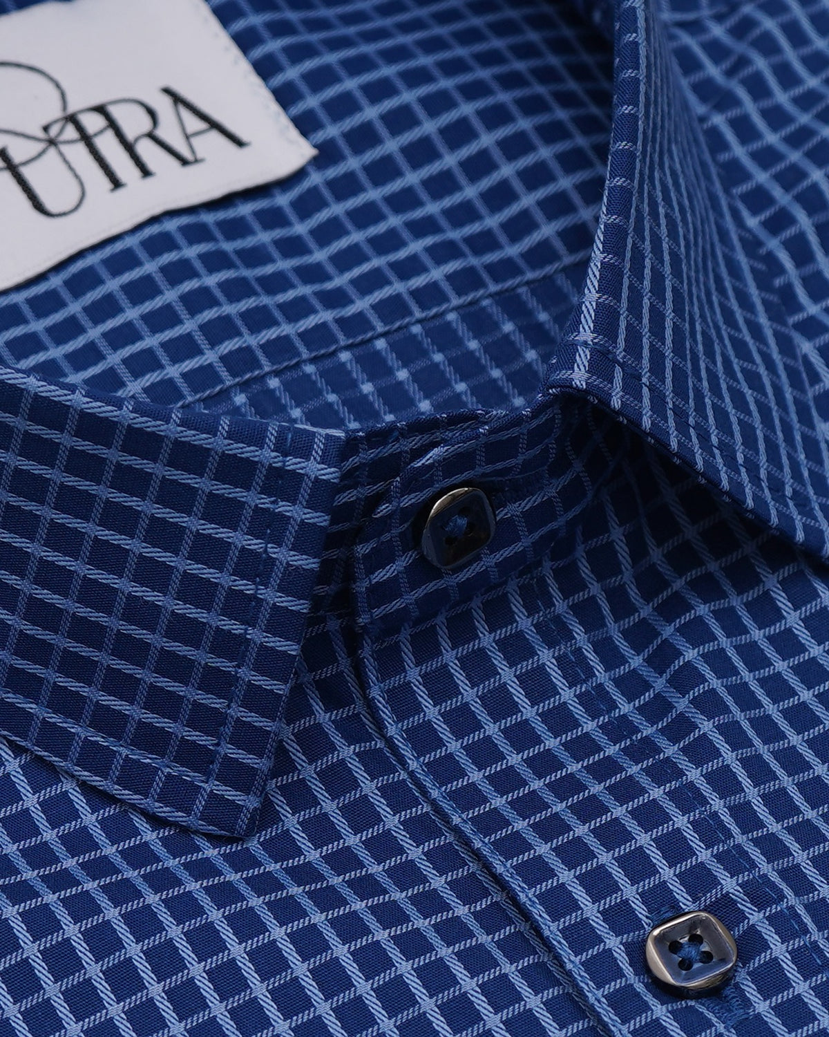 Refined 100% Cotton Yarn-Dyed Shirt – Navy Blue with Grid Checks