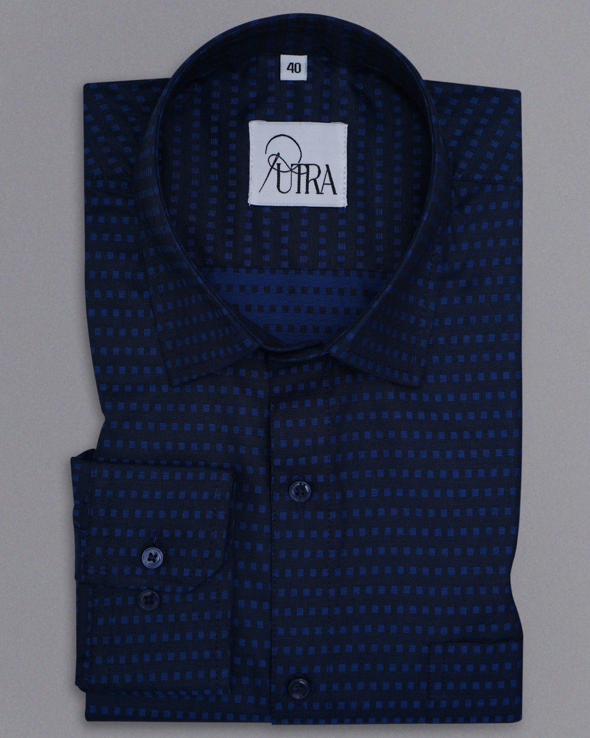 Sophisticated Navy Blue Checkered 100% Cotton Yarn-Dyed Shirt