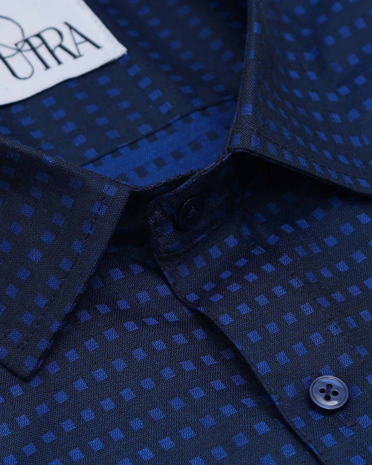 Sophisticated Navy Blue Checkered 100% Cotton Yarn-Dyed Shirt