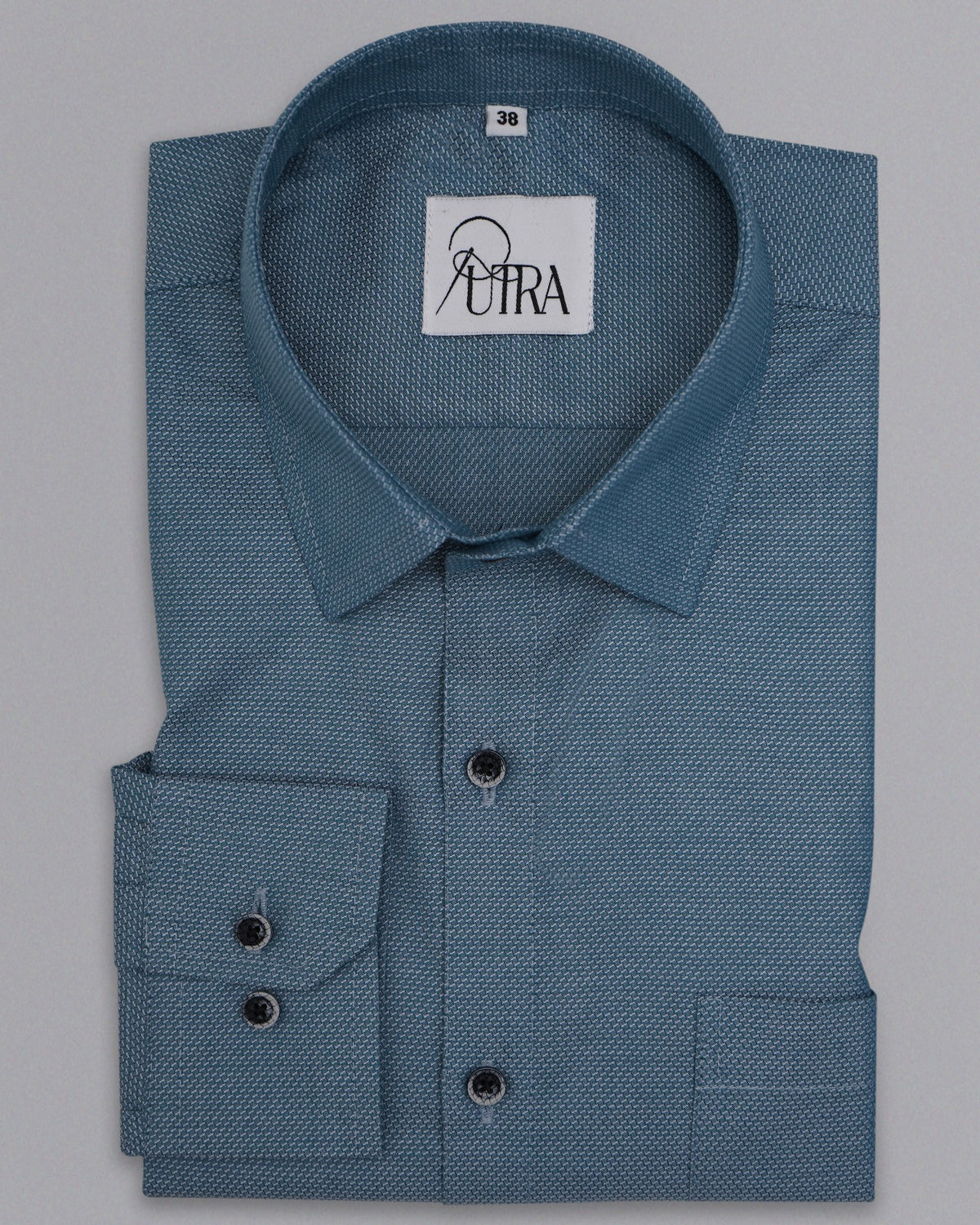 Refined Teal Textured 100% Cotton Yarn-Dyed Shirt