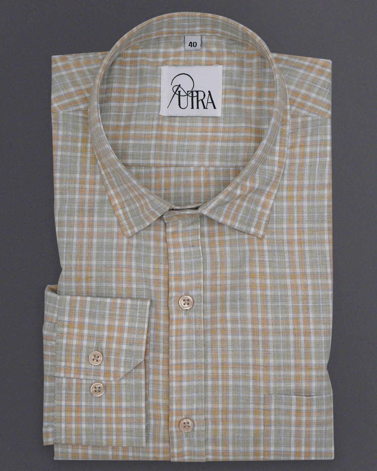 Elegant Beige and Orange Checked Cotton Shirt