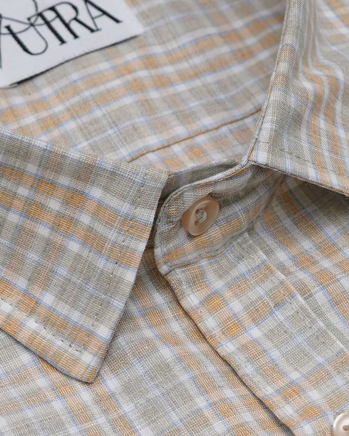 Elegant Beige and Orange Checked Cotton Shirt