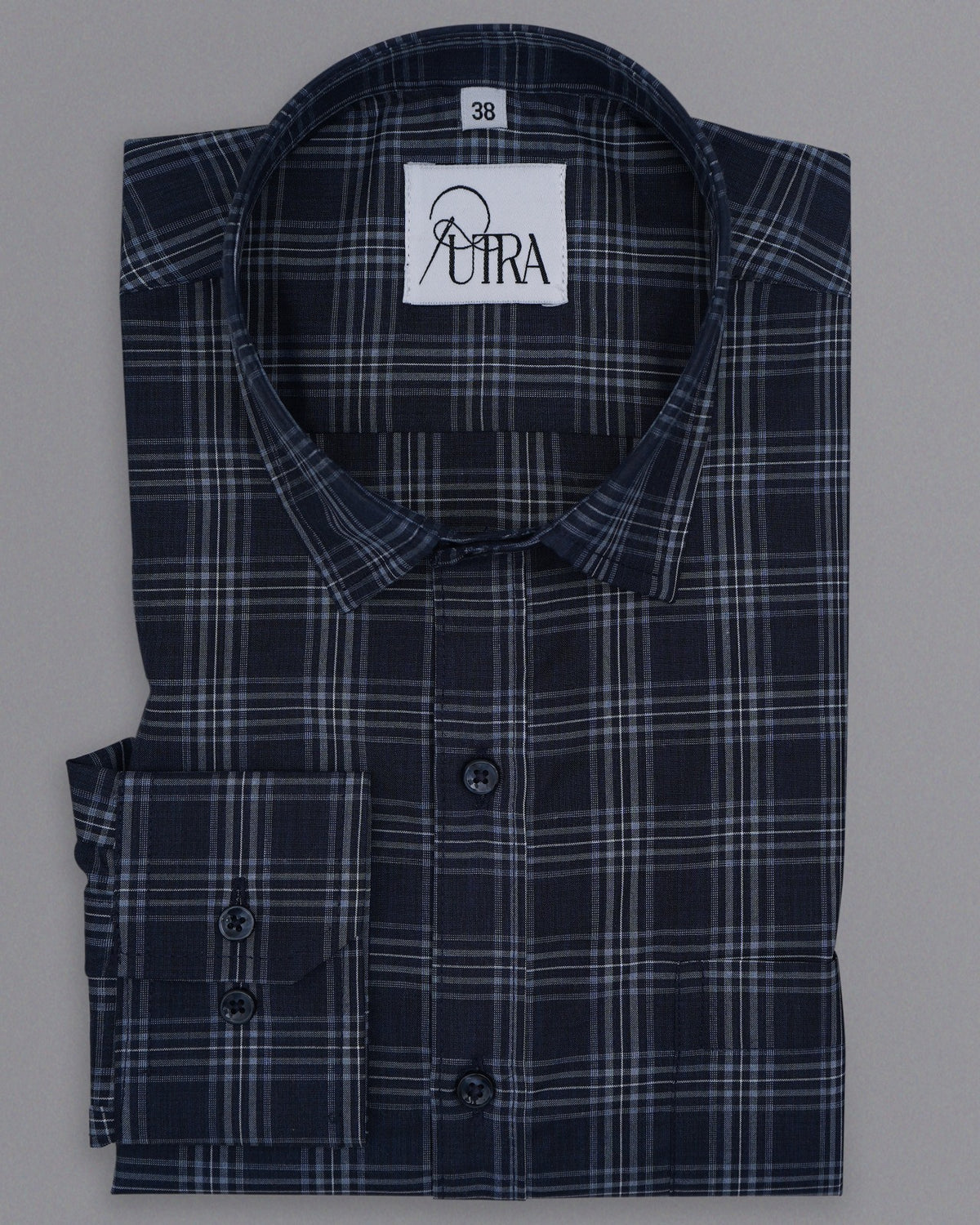 Sophisticated Navy Blue Checked Cotton Shirt