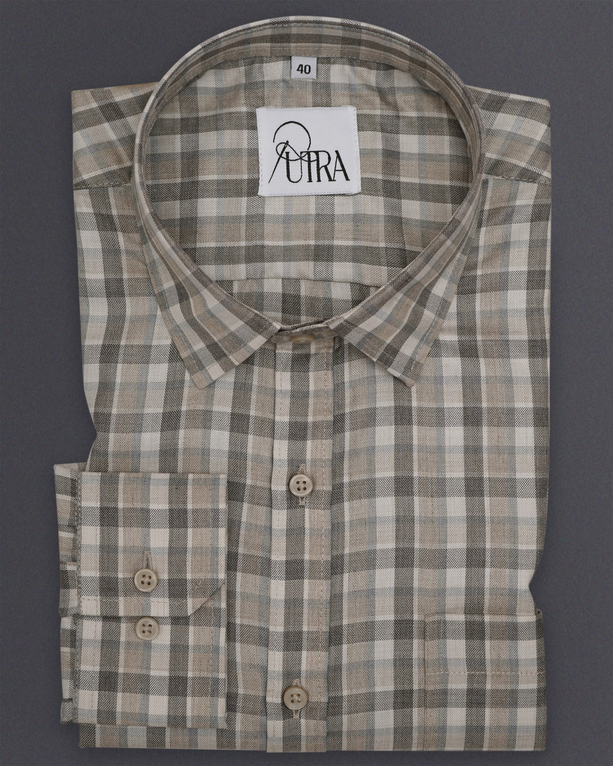 Classic Beige and Brown Checked Cotton Shirt