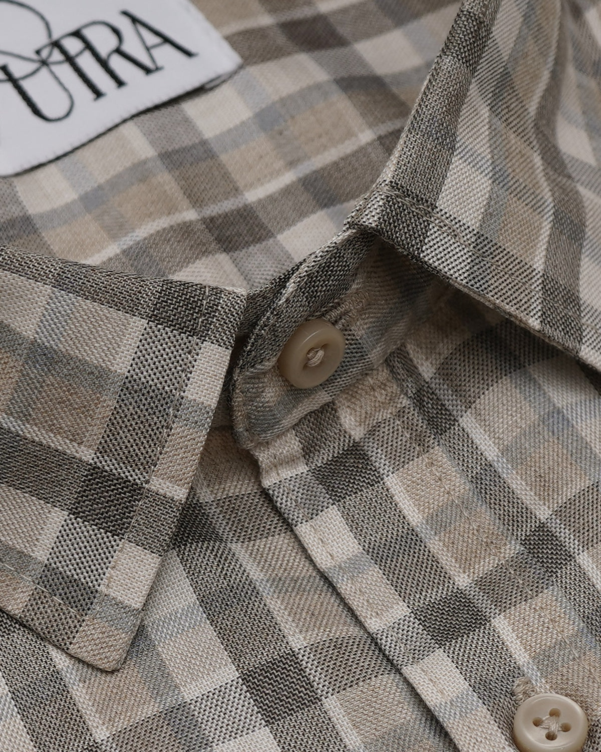 Classic Beige and Brown Checked Cotton Shirt