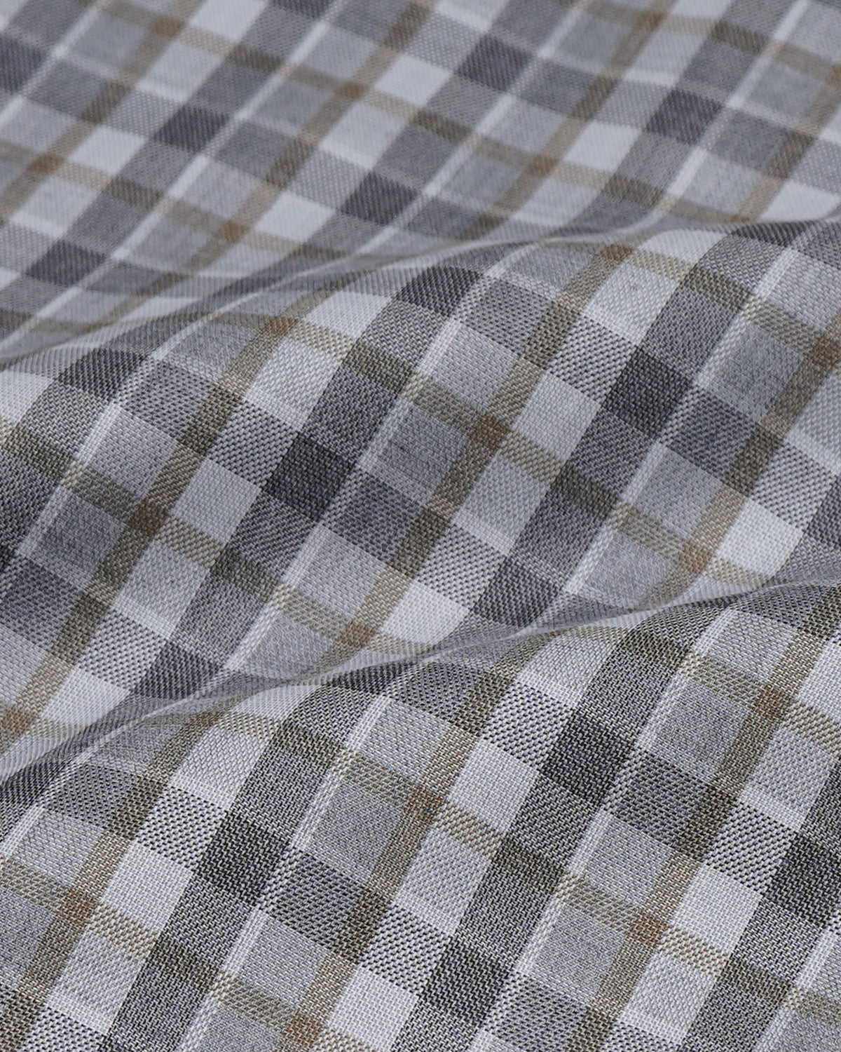 Elegant Grey and Brown Checked Cotton Shirt