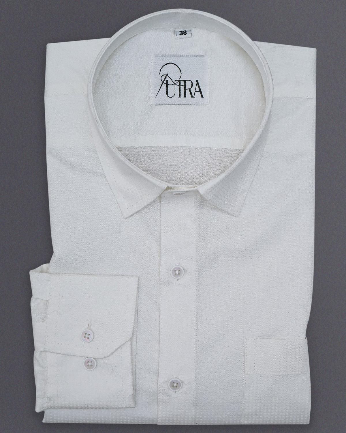 White Cotton Shirt with Micro-Dot Textured Weave