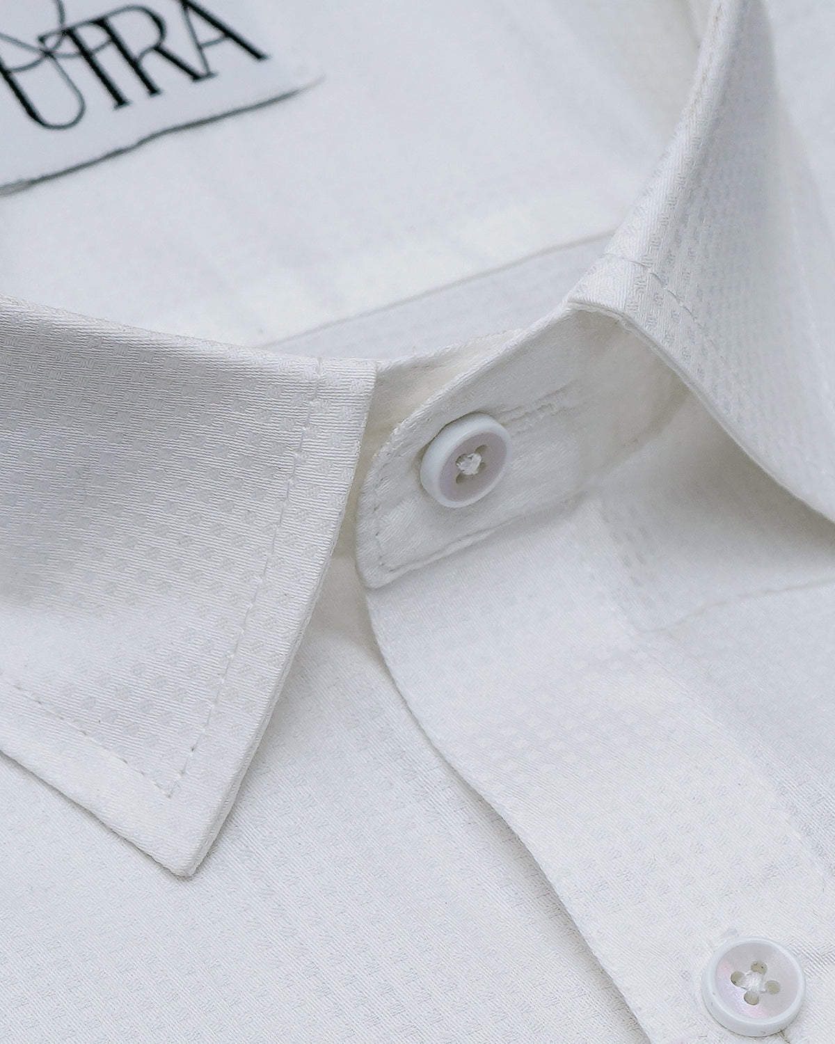 White Cotton Shirt with Micro-Dot Textured Weave