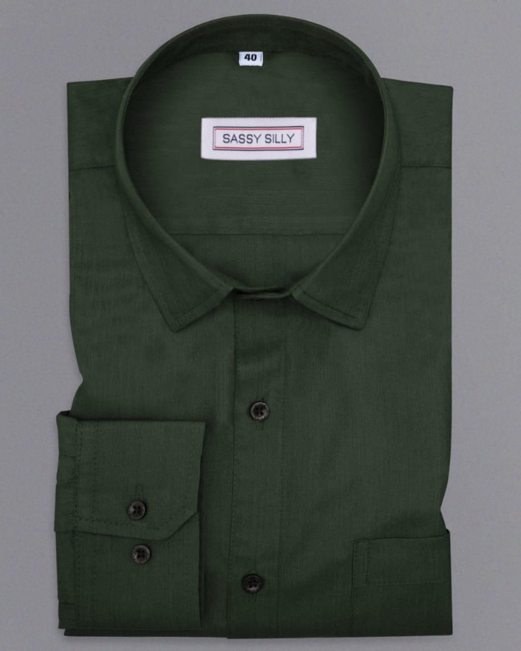 Men's Stylish Forest Green Polyester Cotton Solid Shirt